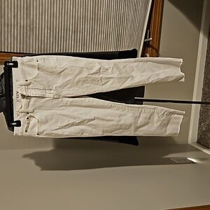 J Crew white denim slim straight raw hem jeans